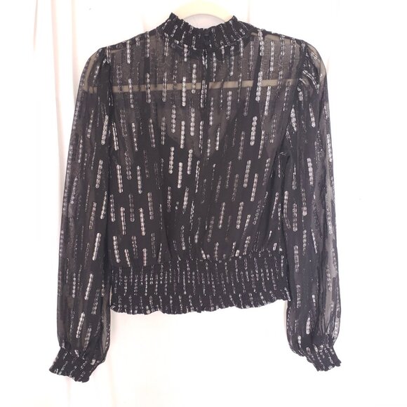 Express Women Black Mock Neck Long Sleeve Sheer Pattern Blouse Size M - Picture 11 of 13
